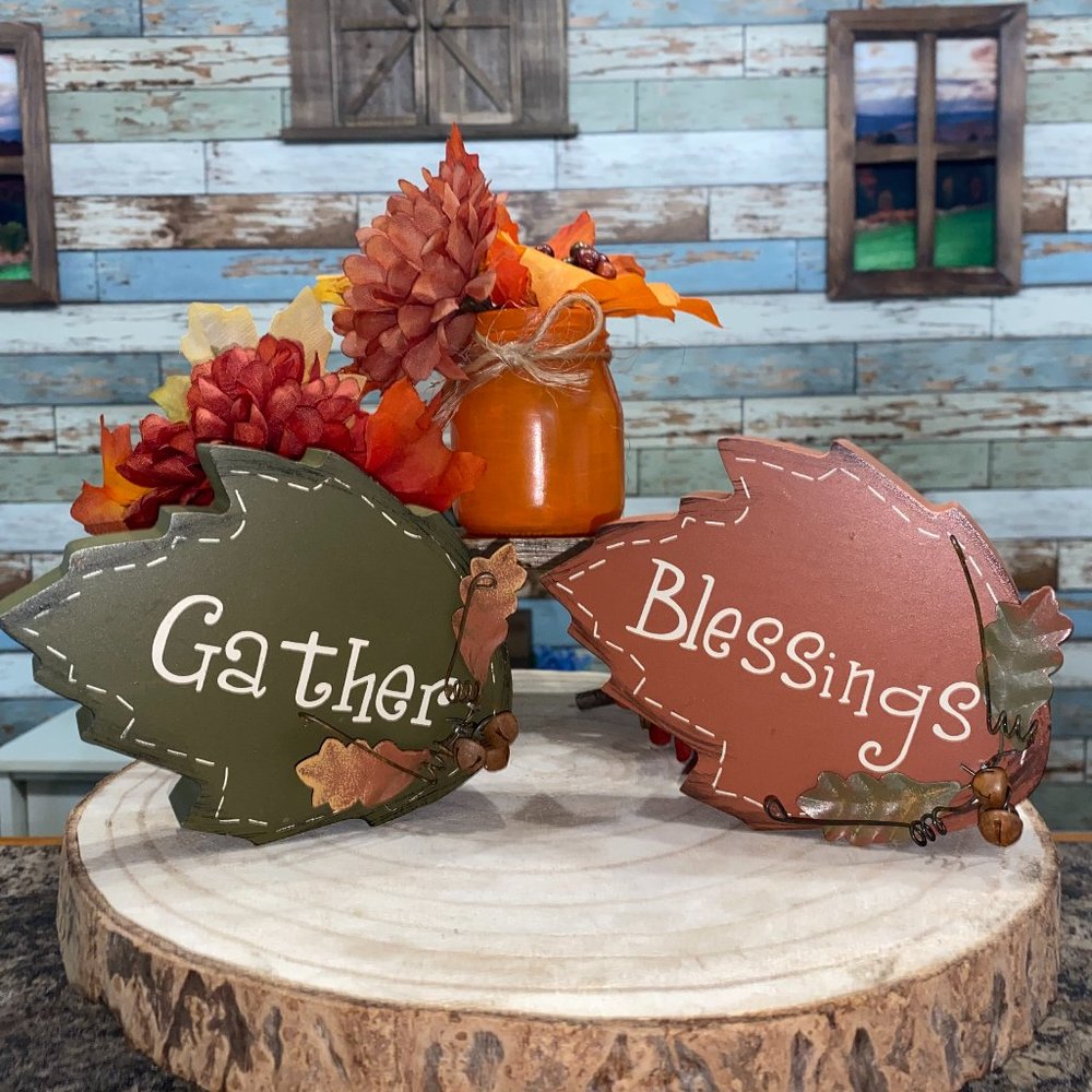 Set of Leaves Wood & Metal Fall Autumn Home Décor
